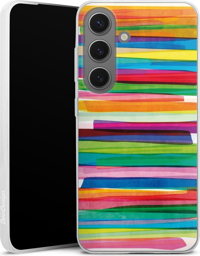 DeinDesign Slim Hülle für Samsung Galaxy S25 Silikon Case Ultra Dünn Handyhülle Streifen Wasserfarbe bunt