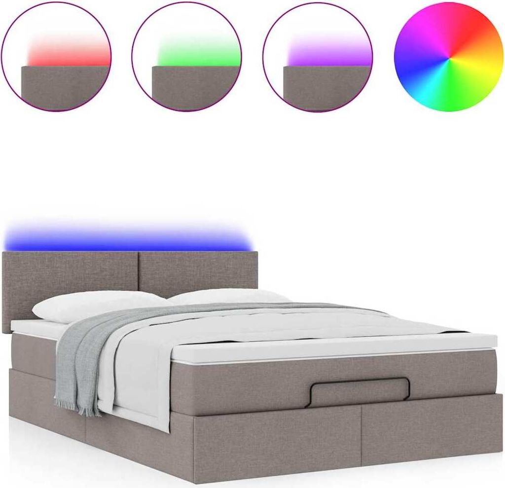 SYFAX Ottomane Bett mit Matratze & LEDs Taupe 140x200 cm Stoff