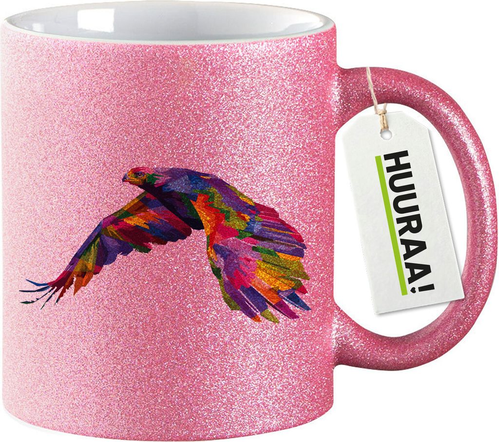 Huuraa Glitzer Kaffeebecher Adler Colorful Geschenk 330ml Pink Adler Mitbringsel