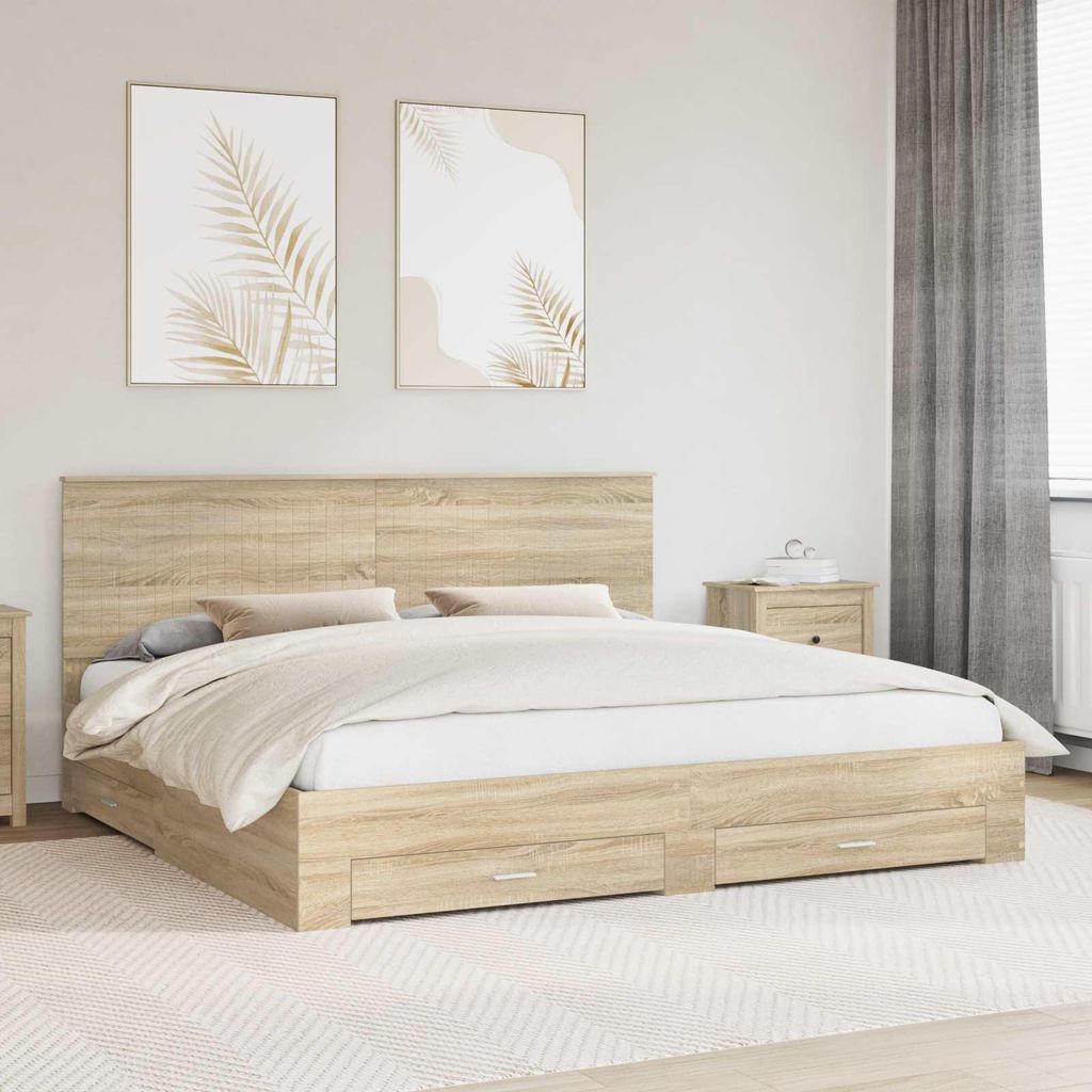 "Schlussverkauf" Doppelbett - Bettgestell 2 PLACES - mit Kopfteil - Sonoma-Eiche 200x200 cm Holzwerkstoff C4776