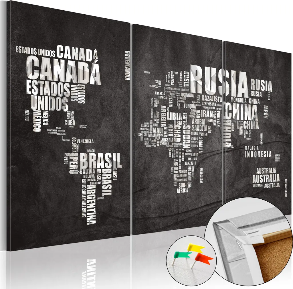 Offerta Quadro Sughero 120x80 El Mundo - Bacheca Mappa Mondo