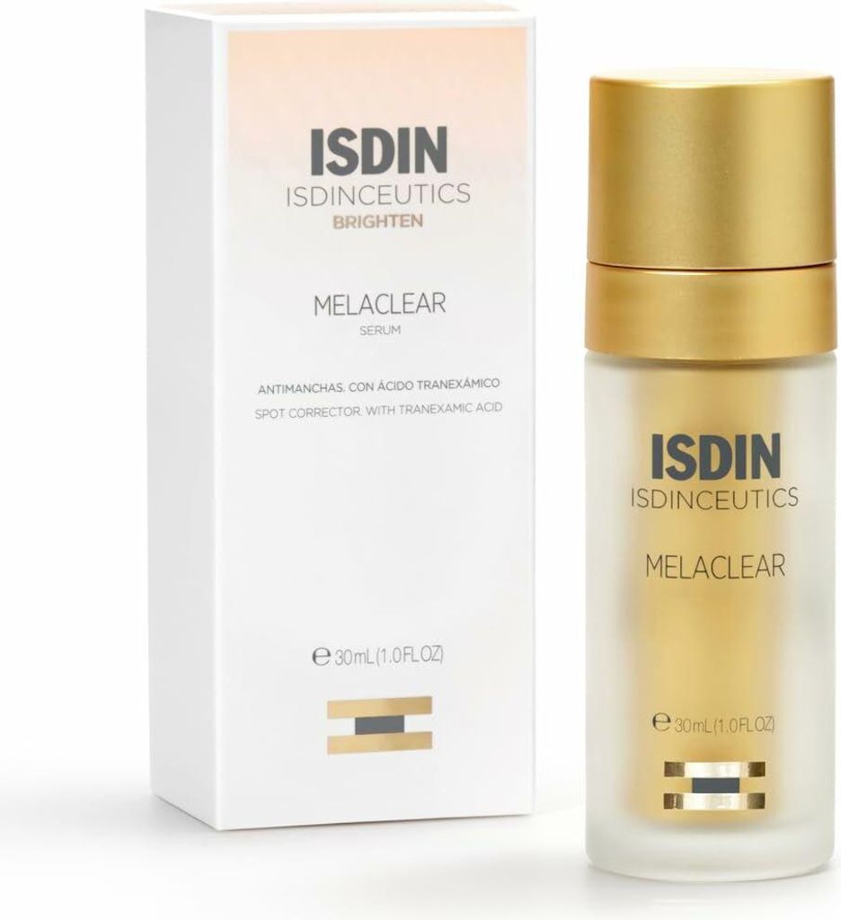 A product shot of a serum bottle and its packaging.