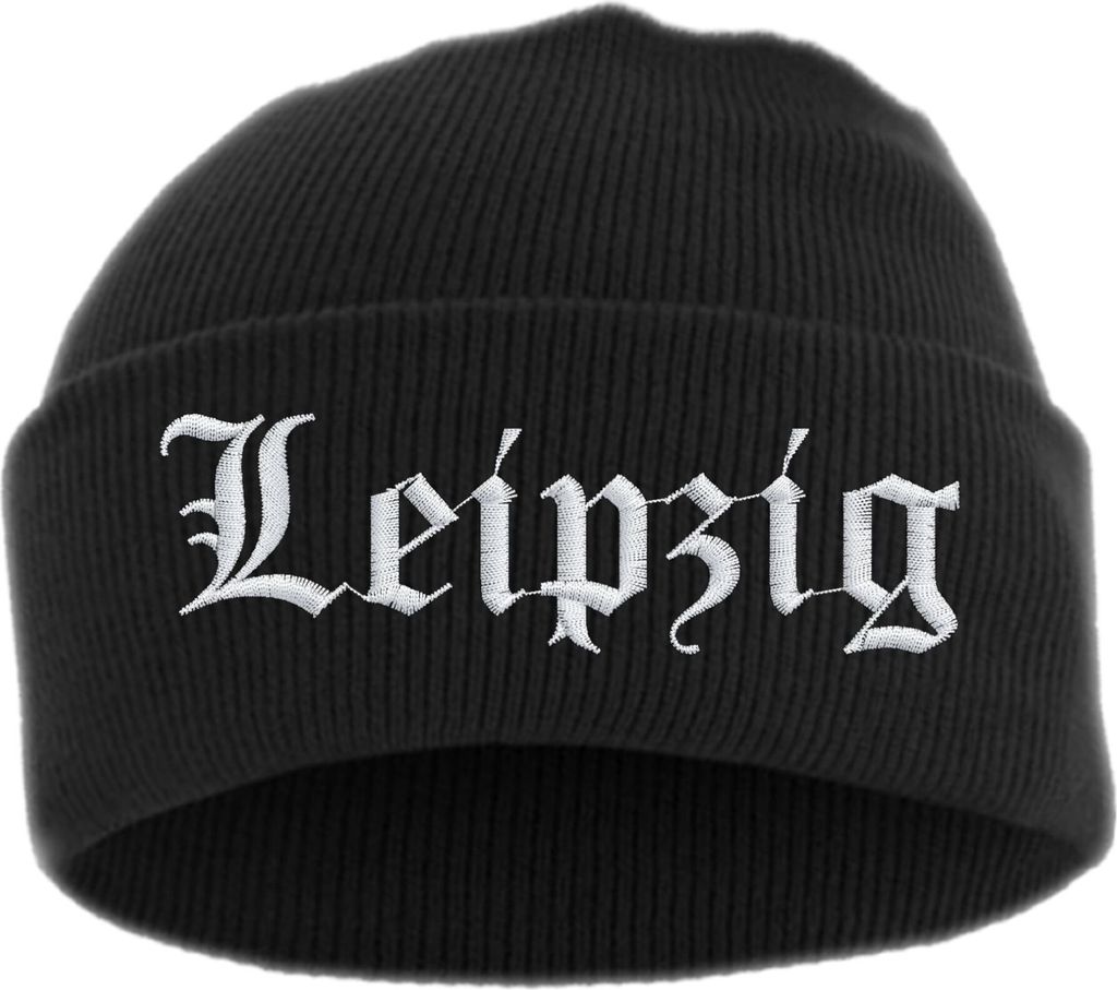 Leipzig Umschlagmütze - Altdeutsch - Bestickt - Mütze mit breitem Umschlag Einheitsgröße Schwarz