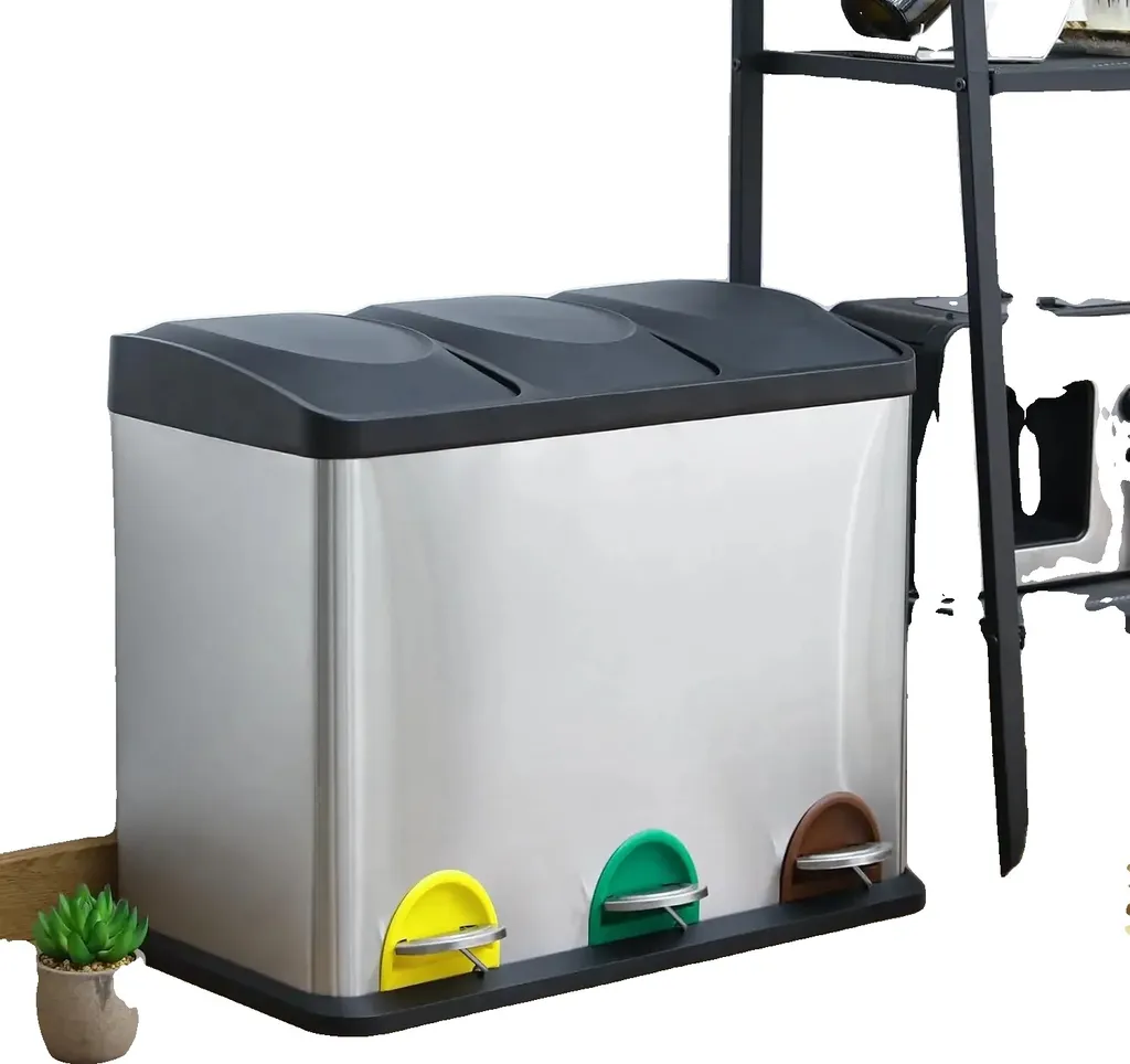 Poubelle de cuisine pour tri sélectif 24L en inox gain de place