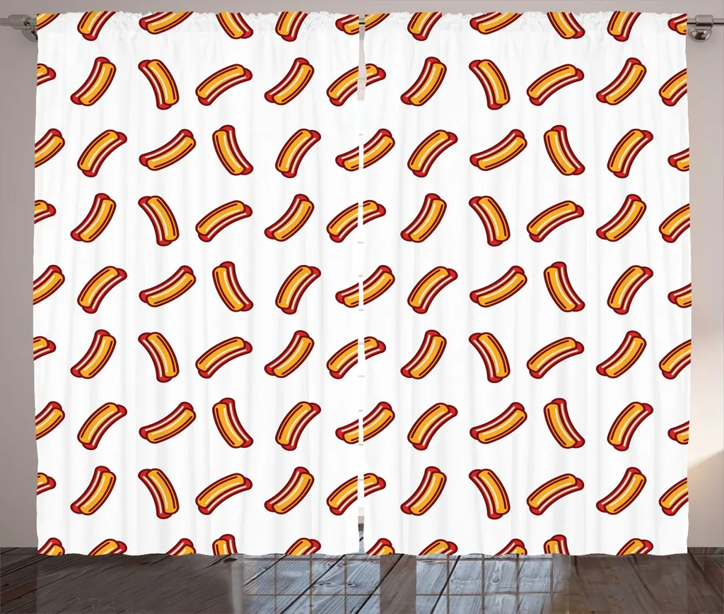 Rideau plissé orange bordeaux imprimé Hotdog rustique en 280 x 225 cm