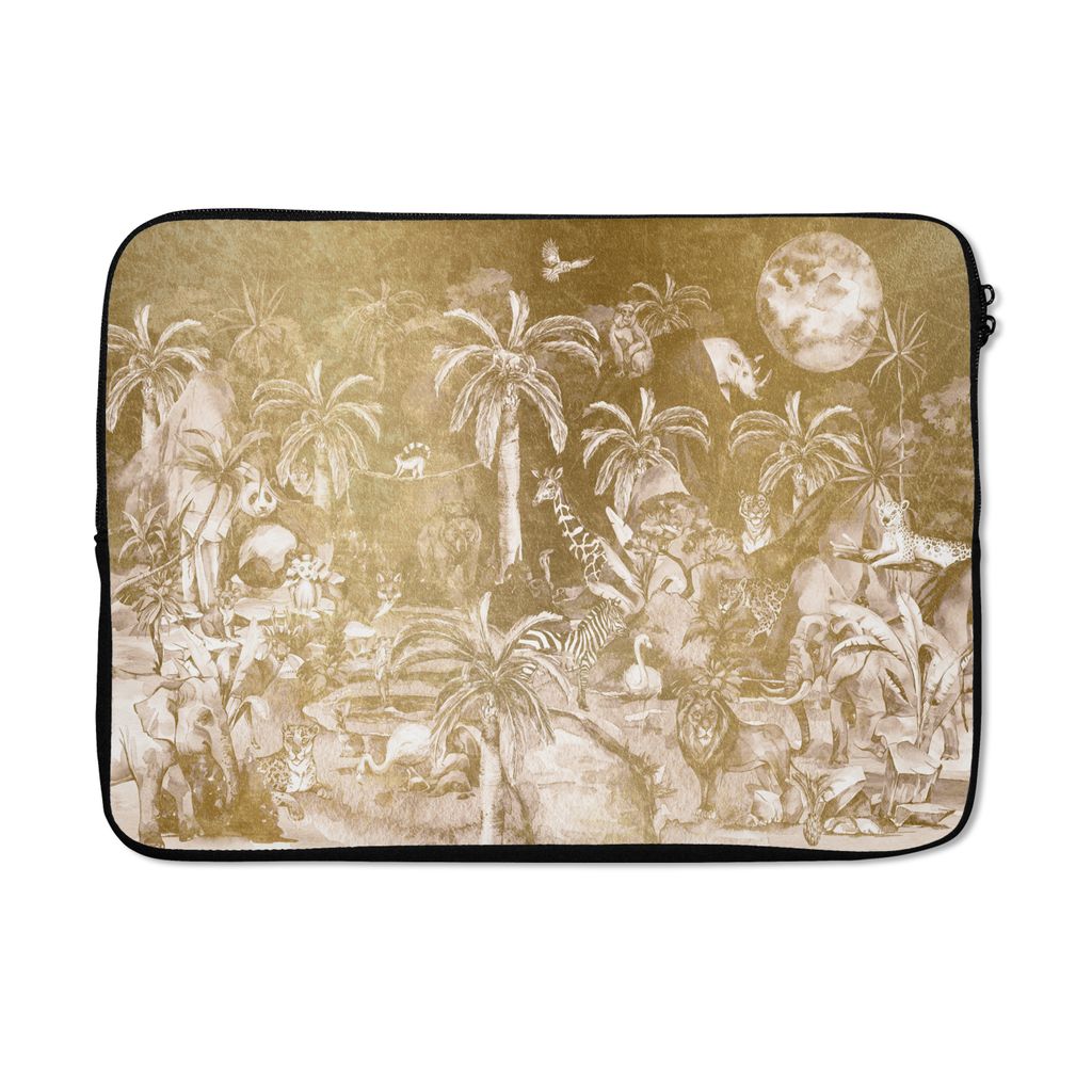 MuchoWow Laptop Hülle 13 Zoll Dschungel - Gold - Kinder - Pflanzen - Tiere Laptoptasche - Laptophülle - Sleeve - Rundumschutz