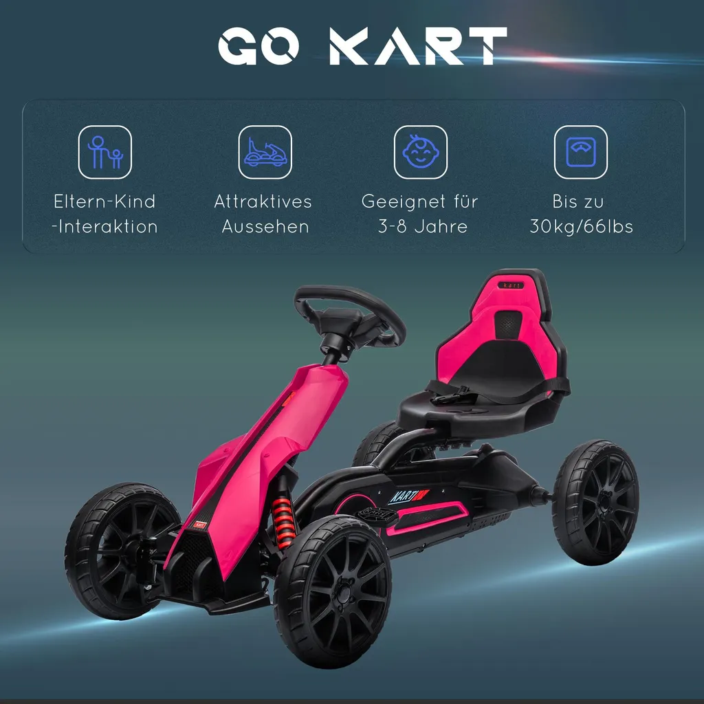 HOMCOM Go-Kart Rose pour Enfant avec Siège Réglable Confortable