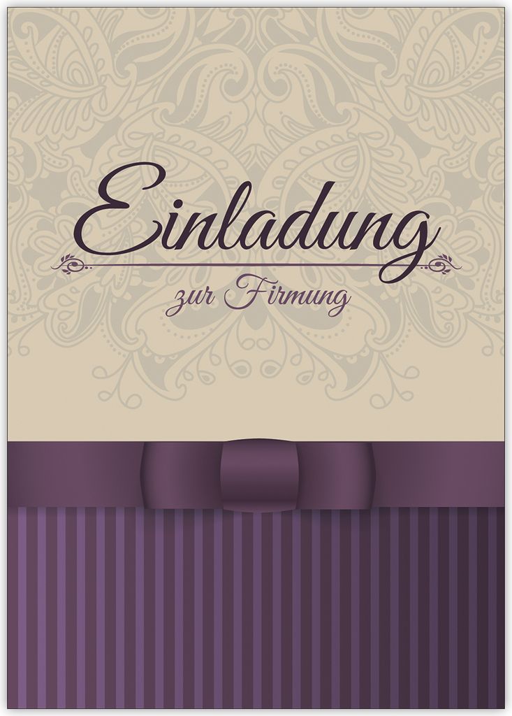 4x Klassische elegante Einladung zur Firmung in beige, lila Produktbild 