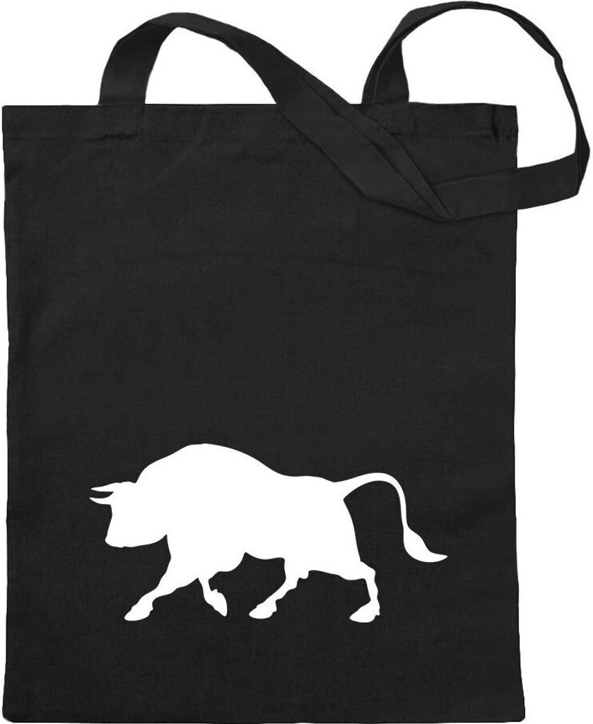 Kiwistar - Baumwolltasche - schwarz - Stier Motiv 2 - Bulle - Hausrind - Tragetasche Stoffbeutel Umhängetasche langer Henkel