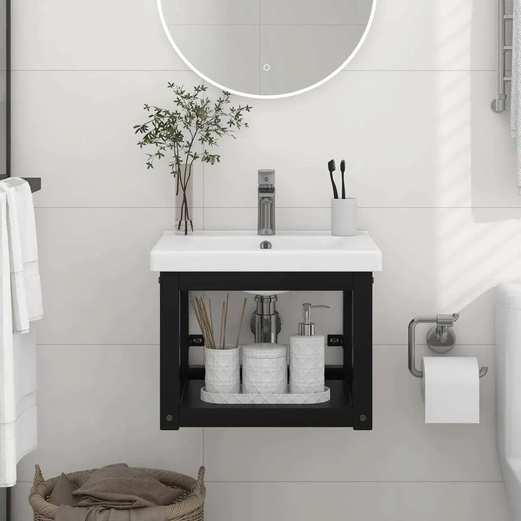 Struttura Lavabo Sospesa in Ferro Nero 40x38x31 cm - Serie Stabli
