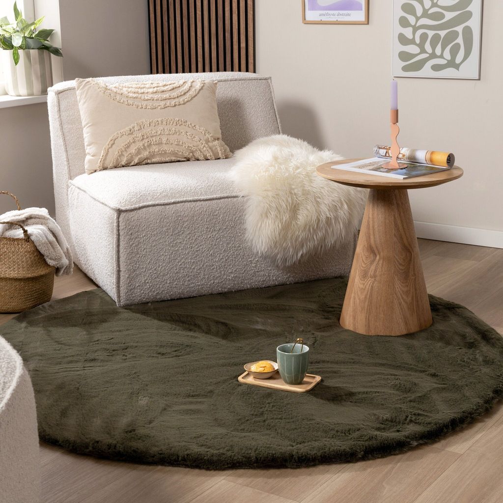 Volero - Hochflor Teppich Rund - Comfy Supreme Grün - Ø 160 cm - Wohnzimmer, Esszimmer, Schlafzimmer - Ländlich, Modern, Skandinavisch
