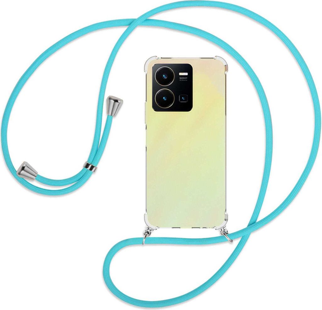 Handykette Backcover-Schutzhülle mit Band (Metall silberfarben) für vivo Y35 4G (6.58''), vivo Y22s - türkis