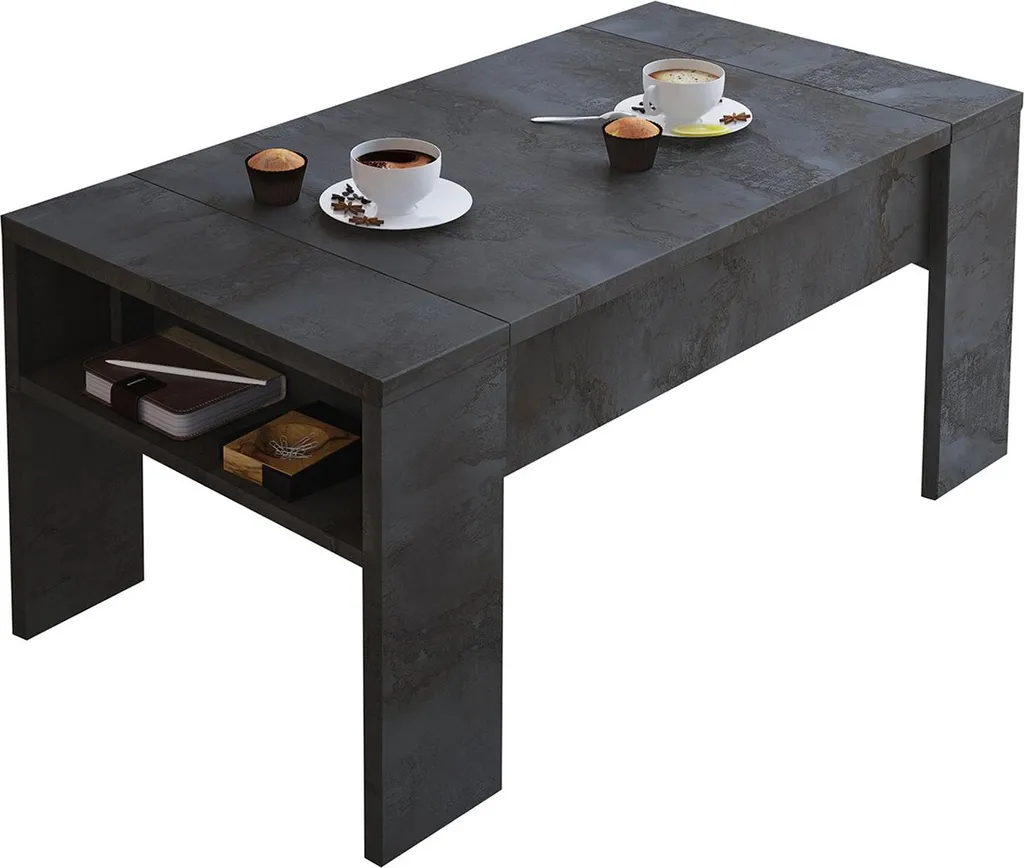 Table Basse Corallo 98x50x43h cm Noir Anthracite avec Compartiment Ouvert