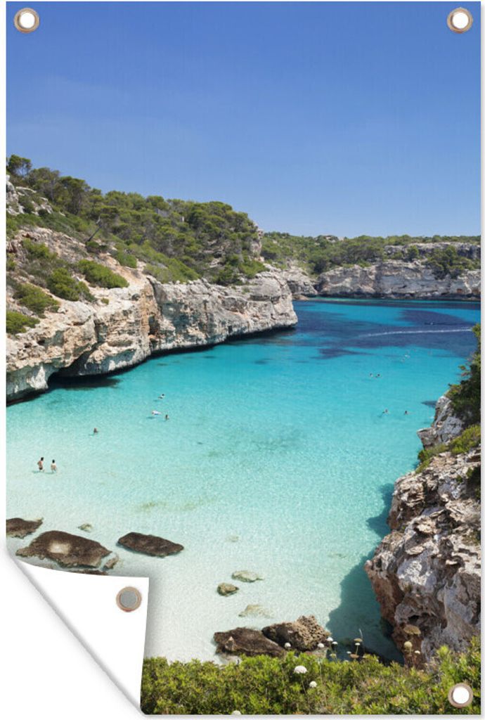 MuchoWow 80x120 cm Outdoor-Poster Gartendeko Sichtschutz Garten Poster für den Garten Strand zwischen Felsen
