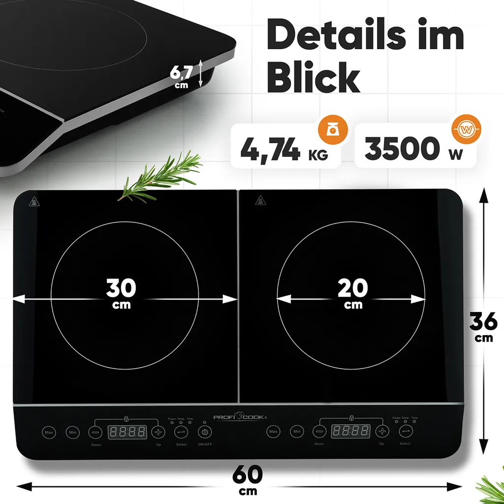 Plaque Induction Vitrocéramique ProfiCook PC-DKI 1067 avec Timer 180min - 20