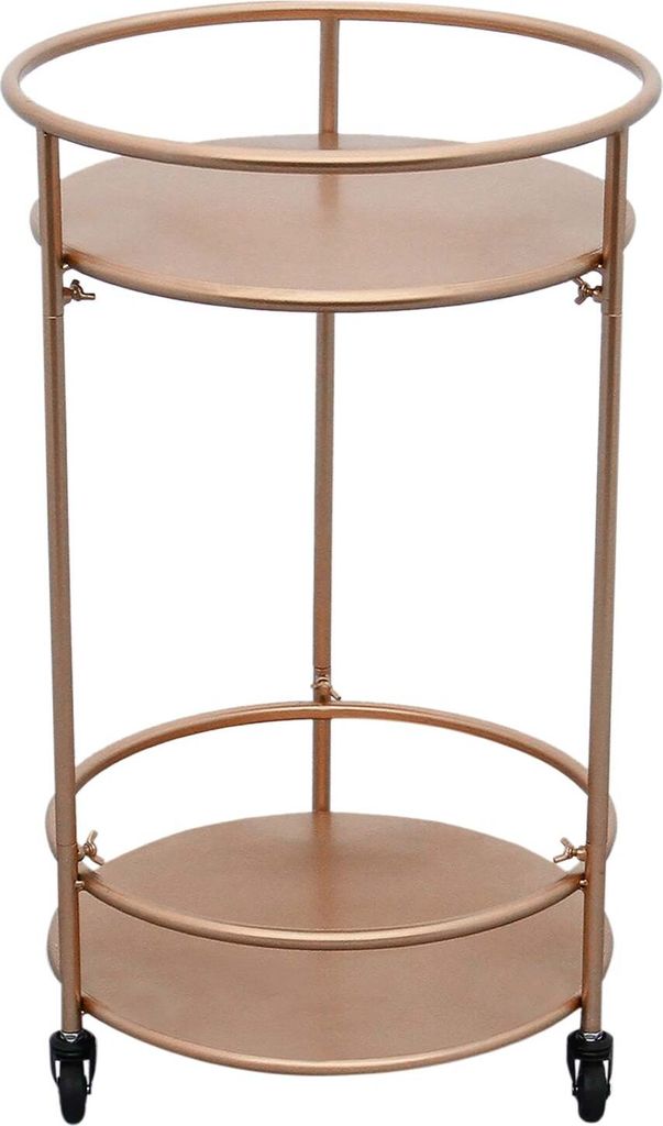 Art Deco Servierwagen Rosé Gold – Beistelltisch & Teewagen aus Eisen, 2 Ablagen, 3 Lenkrollen, inkl. Korkenzieher & Schraubenschlüssel, lackier...