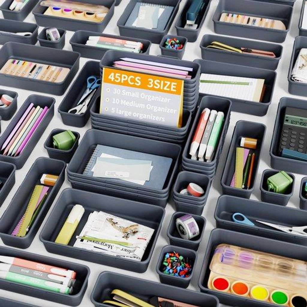 45-teiliges Lade-Organisationsystem für Büro, 3 Größen, Schreibtisch, Make-up-Organizer, Schublade-Organisationsystem für Büro, Küche, Schla...