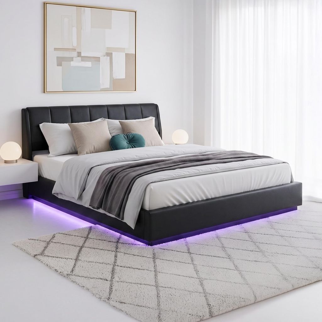 LED Polsterbett 'Tröstiar' mit Bettkasten Kunstleder 180 x Produktbild 