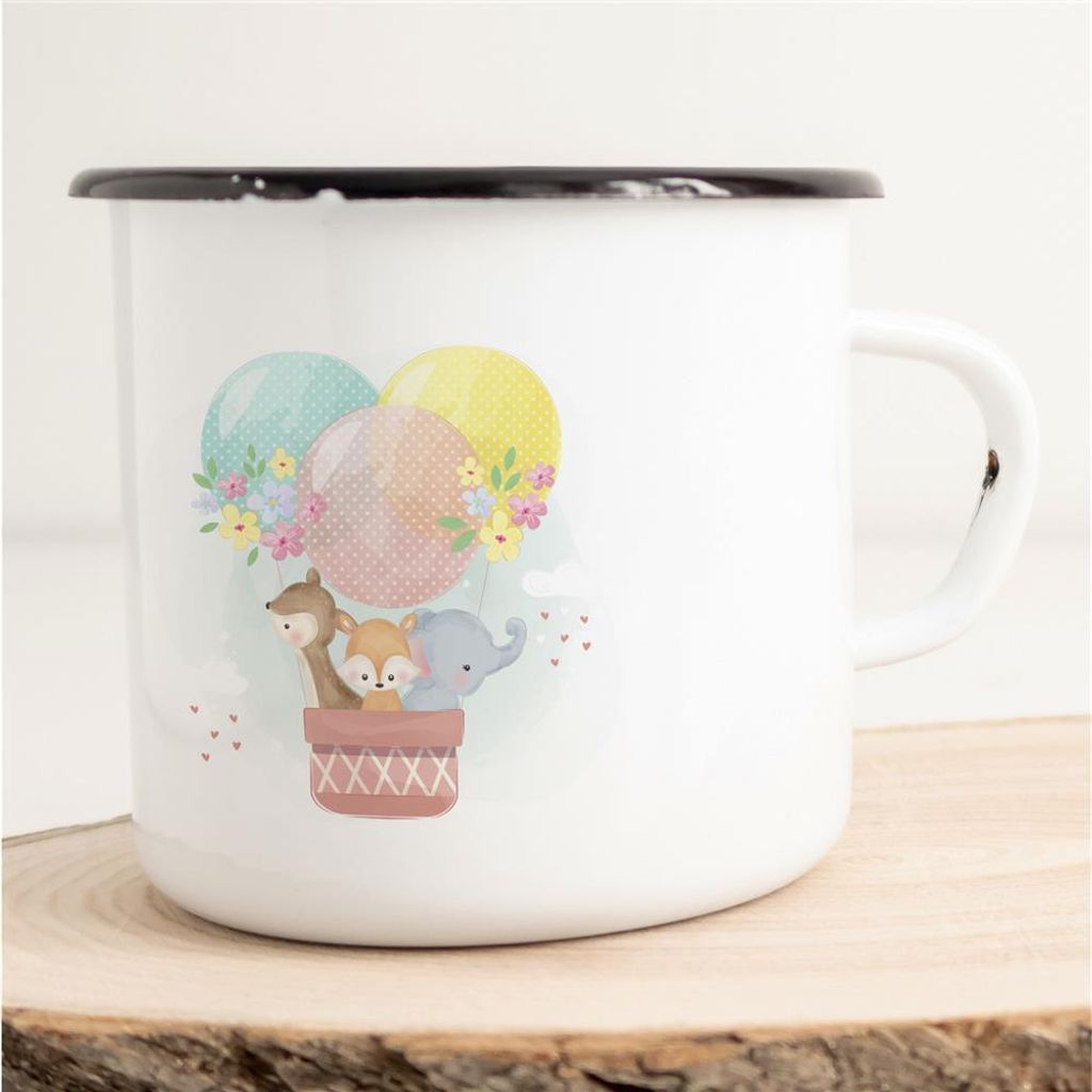 Huuraa Emaille Tasse Reh Fuchs Elefant Geschenk Kaffeebecher Vintage 300ml Reh Fuchs Elefant Präsent