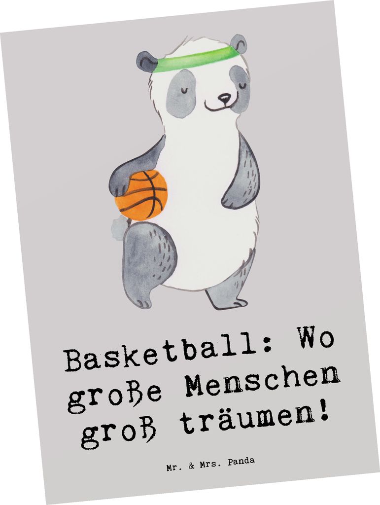 Mr. & Mrs. Panda Postkarte Basketball Träume - Grau Pastell - Geschenk, Sport, Mannschaftssport, Ansichtskarte, Sportler, Sportart, Grußkarte, Te...