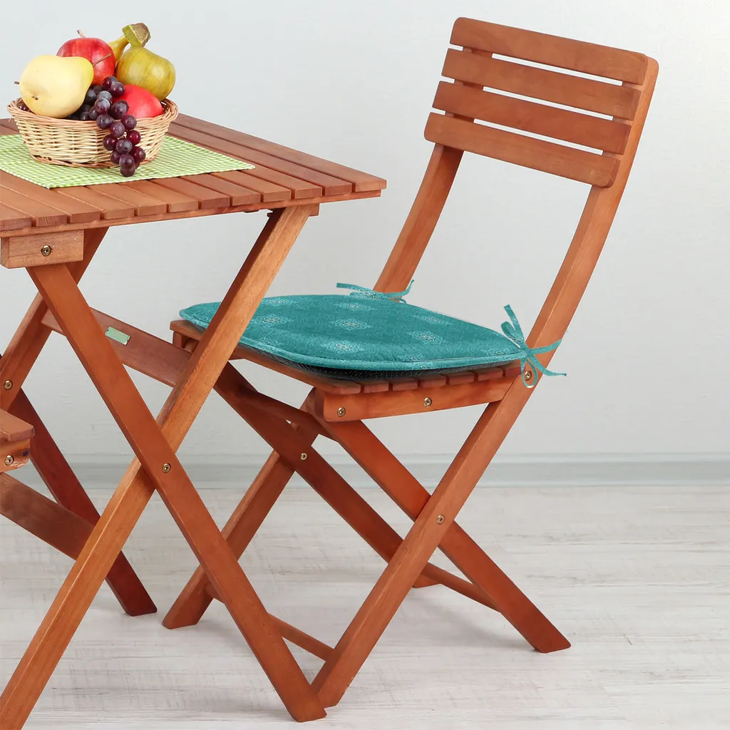 ABAKUHAUS Cuscini marocchini per sedie da sala da pranzo, motivi orientali senza tempo, cuscini decorativi impermeabili con cinturini per sedie da cucina, 40 cm x 40 cm, confezione da 4, verde acqua, azzurro, bianco - 2
