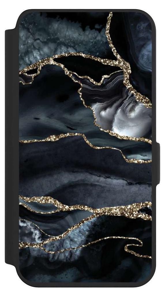 NIVOCASE Klapphülle für Samsung Galaxy S24 Handyhülle aus Kunst Leder NIVOflip schwarz Glitzer Look Marmor Trends