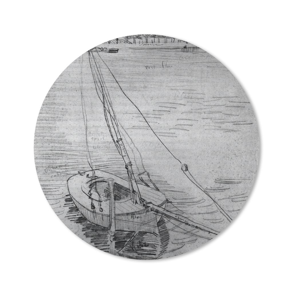 MuchoWow Mauspad Mousepad Segelboot auf der Seine bei Asnières - Vincent van Gogh - Schwarz und weiß 50x50 cm - Mousepads - Maus Mat - Pad - Ma...