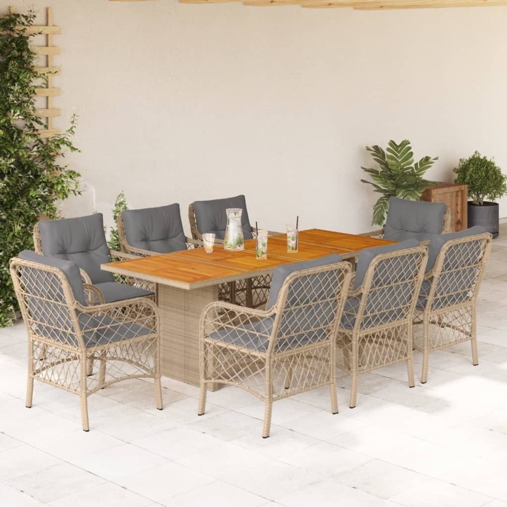 Maison Exclusive - 9-tlg. Garten-Essgruppe mit Kissen Beigemischung Poly Rattan