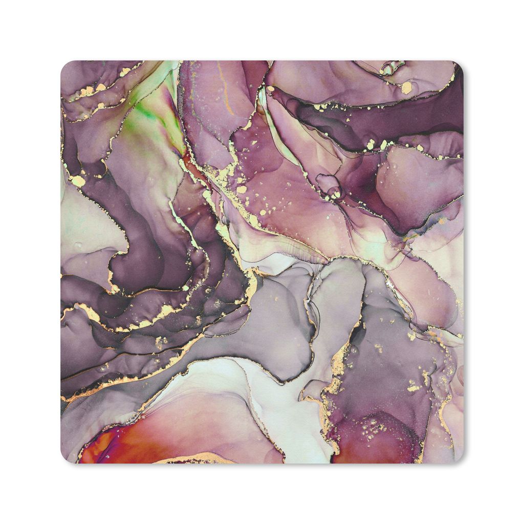 MuchoWow Mauspad Mousepad Marmor - Rot - Lila - Gold 20x20 cm - Mousepads - Maus Mat - Pad - Mausunterlage - Desk Mat - Bureauartikeln