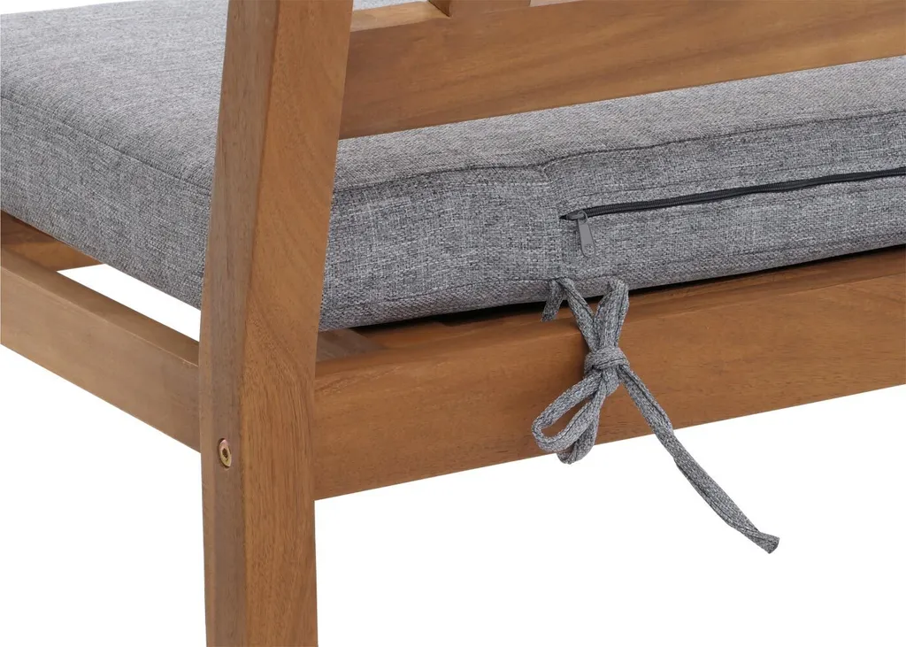 Banc de jardin HWC-N47 en bois massif d'acacia avec coussin gris MVG - 12