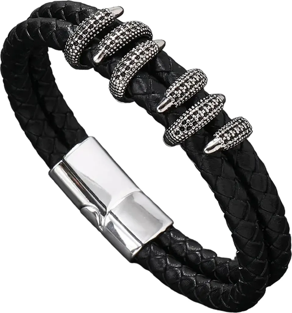 Bracciale da Uomo Hanes - Elegante Nero/Argento con Chiusura Magnetica KP33334