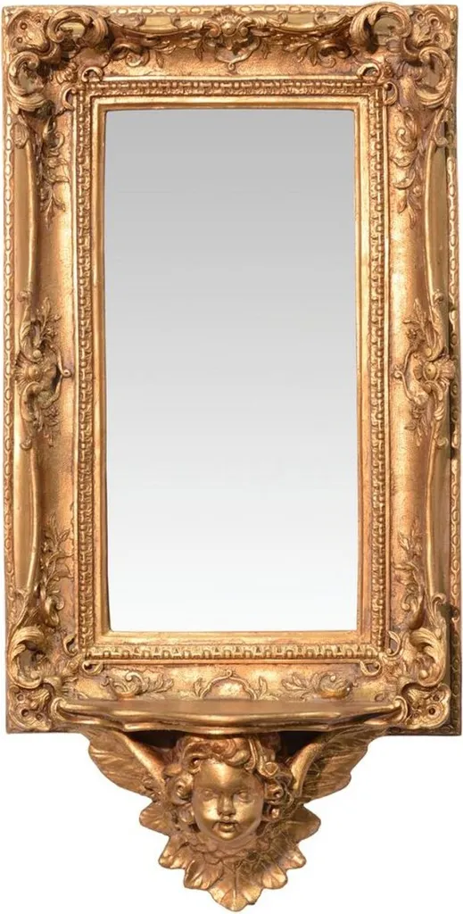 Miroir Baroque Or 68 cm avec Console Sculptée - Finition Dorée Luxe
