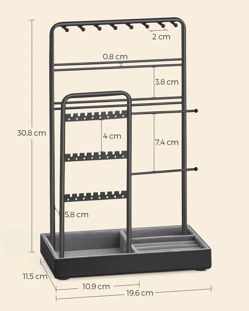 Porte-bijoux métal noir anti-nœuds, solution de rangement verticale