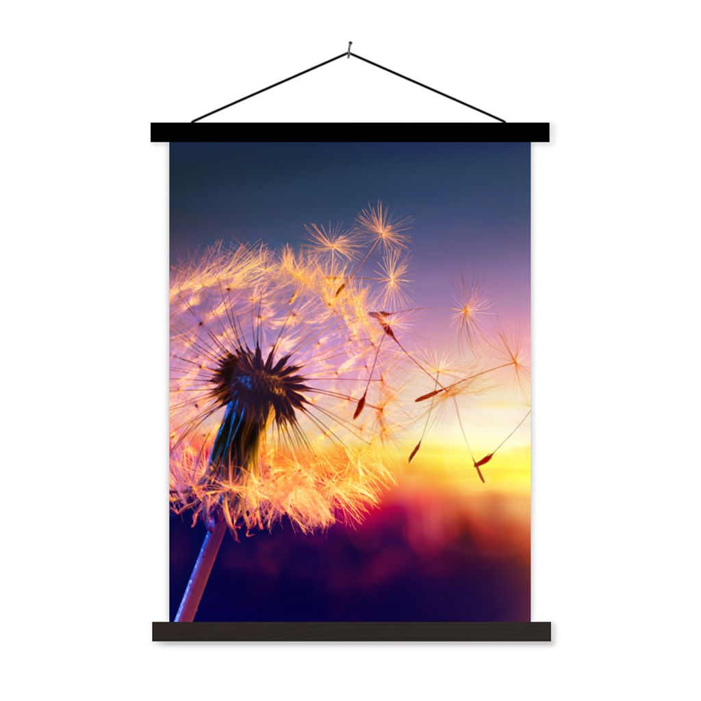 MuchoWow Textilposter Löwenzahn - Blumen - Sonnenuntergang - Horizont - Nacht 90x120 cm mit schwarzem Rahmen - Dekoration