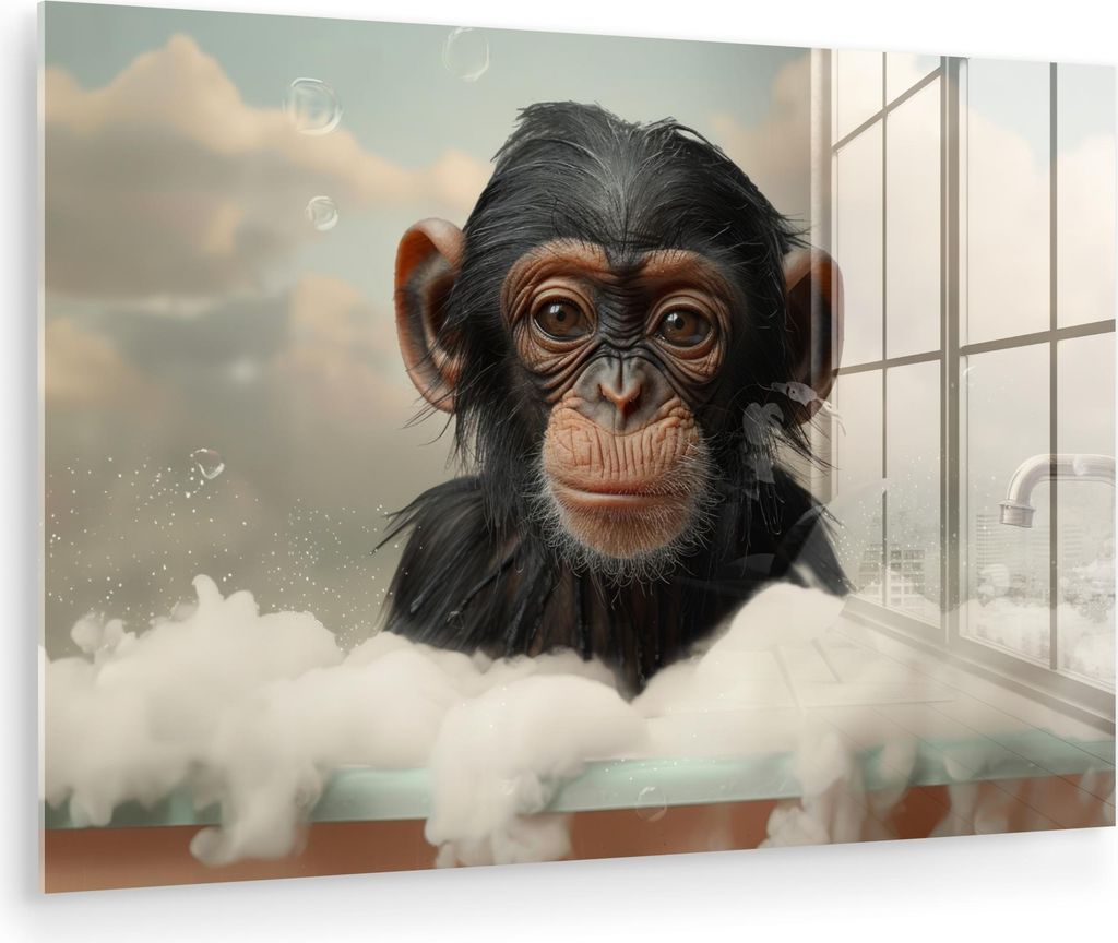 MuchoWow Glasbilder - Bilder auf Wandbild - Foto auf Glas Affe - Tiere - Bad - Schaumstoff 30x20 cm Wanddekoration aus Glas - Acrylglasbild - Acryl...
