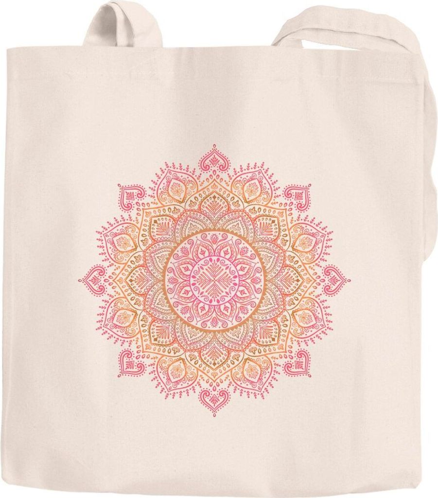 Jutebeutel Mandala Ethno Boho Baumwolltasche Stoffbeutel Tragetasche Autiga natur-orange unisize