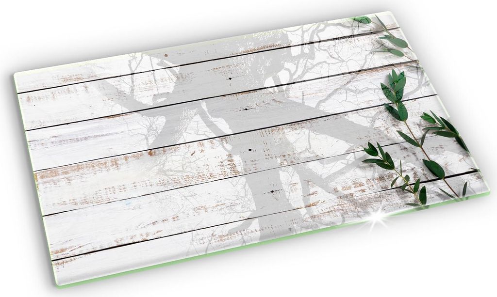 Glasplatte für Grabkerzen Gummifüße Glas Motiv - 52x30 cm - Alte Bretter und Blätter