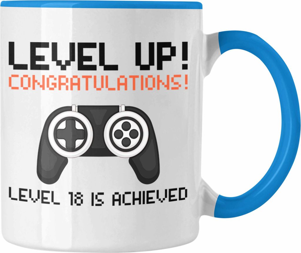 Trendation - 18. Geburtstag Tasse Jungen Jungs Geschenk 18er Geschenkidee 18 Sohn Gamer (Blau)