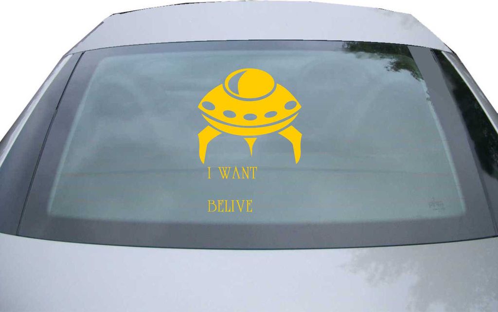 Indigos UG - Aufkleber Heckscheibe & Motorklappe DE7014 - gold - 600x436 mm - I want to believe UFO - Auto Scheiben Fenster Heckklappe Tuning Racin...