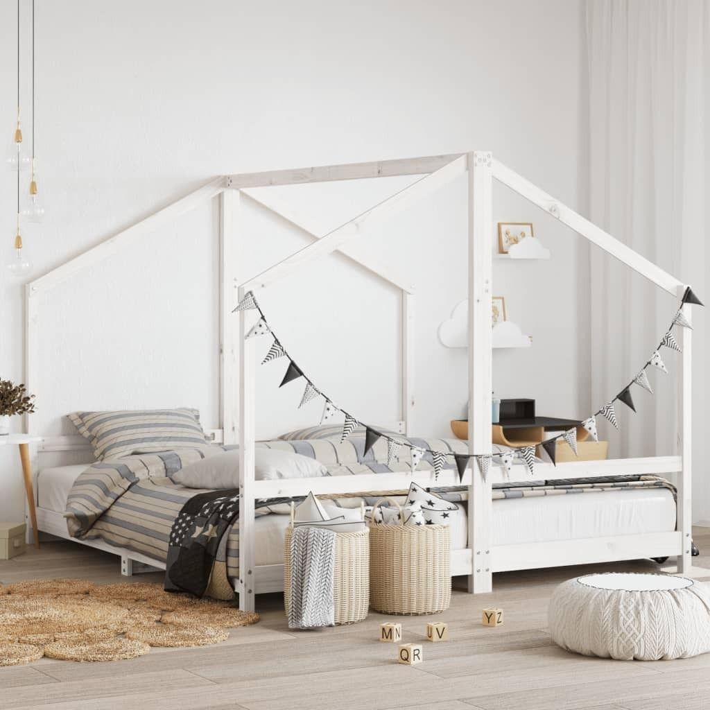 "2026 Promotion" Kinderbett Weiß 2x(90x200) cm Massivholz Kiefer - Kinderbetten CC10733