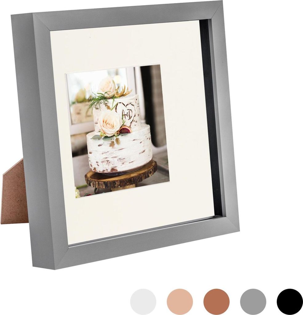 Nicola Spring 8 x 8 3D-Schatten-Kasten-Foto-Rahmen - Pop-up-Anzeige Bilderrahmen mit 4 x 4 Montage - Glas Aperture - Grau / Elfenbein