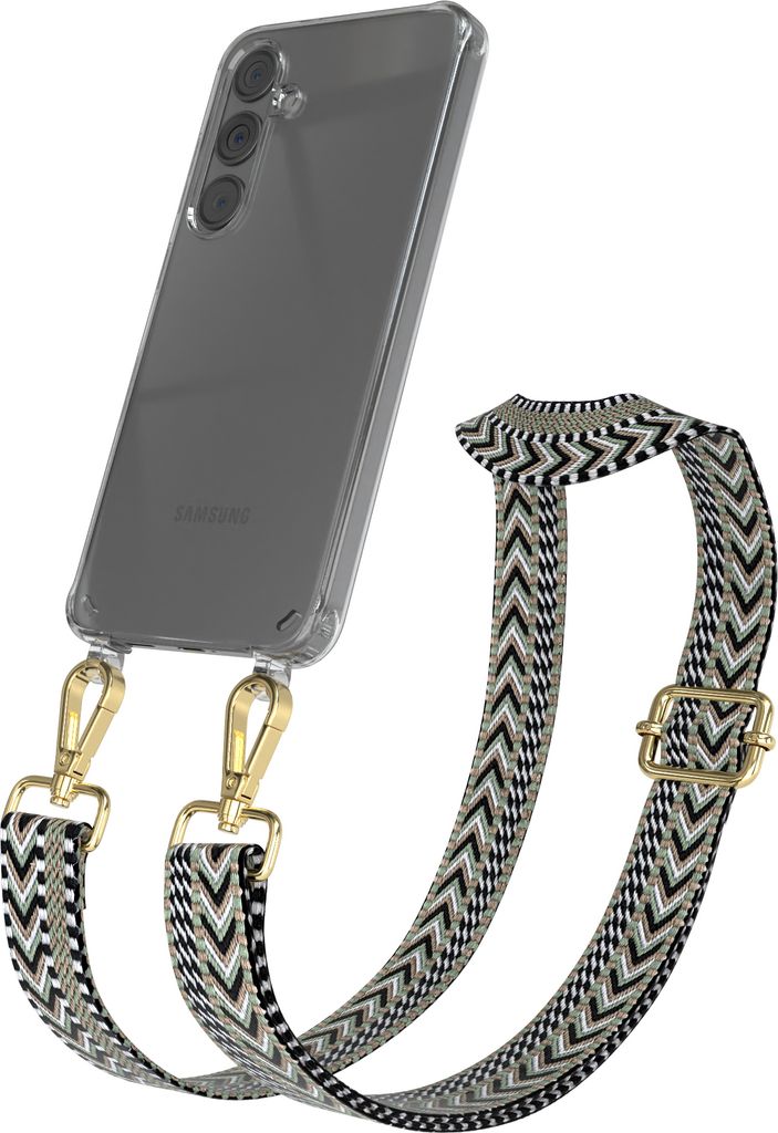 EAZY CASE Handykette - Verstellbarer Trageriemen kompatibel mit Samsung Galaxy S24 Plus, Handykordel mit transparenter Silikon-Hülle, Band in Grün