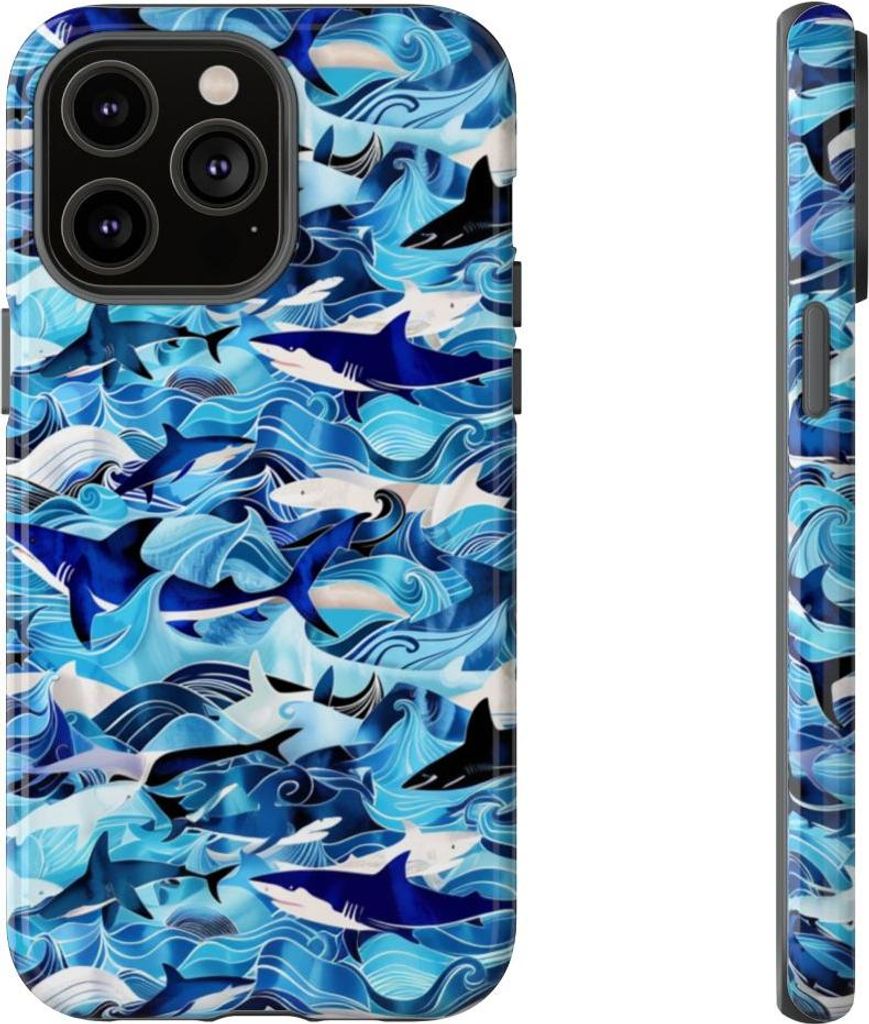 Blaue Ozeanwellen und Haie – Hülle Kompatibel mit iPhone 14 Pro Max