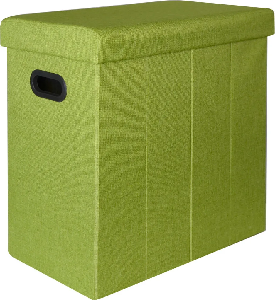 Cesto Biancheria 70L Verde Effetto Lino Pieghevole con Coperchio