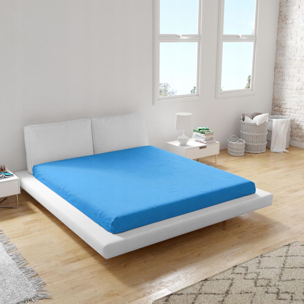 Bettlaken - Spannbettlaken mit Gummizug - 160x200 cm - Jersey - 160g/m2 - Blau - Hochwertiges