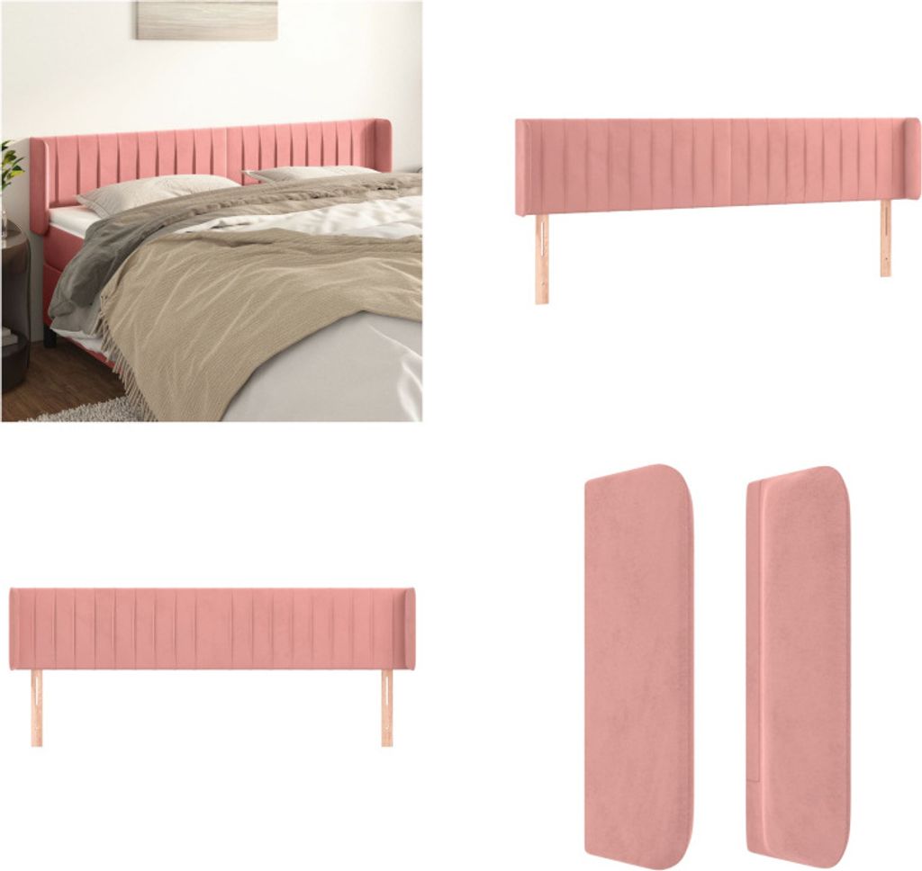 vidaXL Kopfteil mit Ohren Rosa 183x16x78/88 cm Samt - Kopfteil - Kopfteile - Bett-Kopfteil - Bettkopfteil
