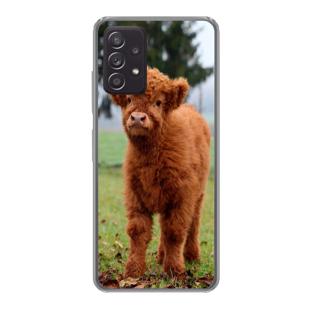MuchoWow Handyhülle Schutzhülle Hülle für Samsung galaxy a73 Scottish Highlander - Kalb - Gras Silikon Softcase Handy Hülle - Handyhülle
