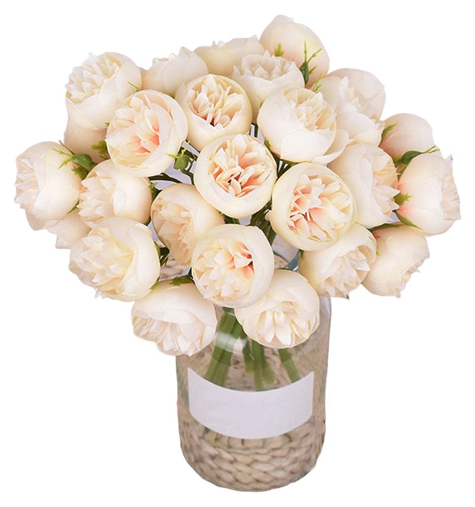 Künstlicher Pfingstrosenstrauß, realistische Haptik, kein Verwelken, 27 Köpfe, künstliche Blumen zum Selberarrangieren