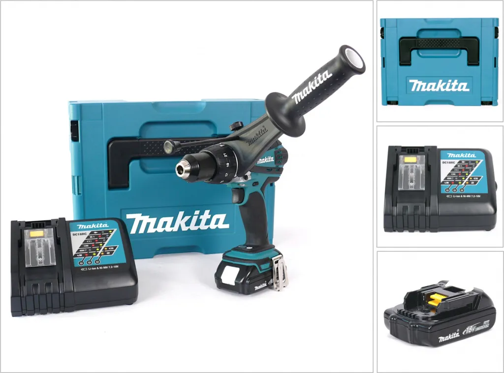 Perceuse à Percussion Compacte 18V Makita DHP458RY1J Couple de 91 Nm