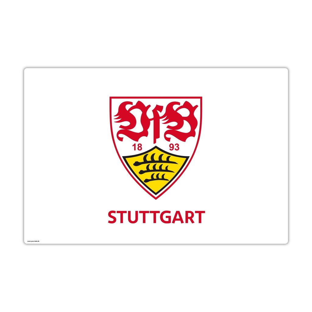 Schreibtischunterlage für Kinder und Erwachsene - VfB Stuttgart - Logo weiß - 60 x 40 cm - aus abwischbarem Premium Vinyl - Germany